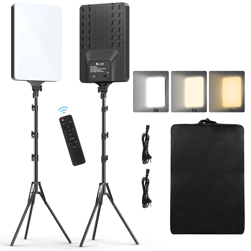 LED Video Photography Light Studio Kit , 2700-7500K Dimmable Panel Lighting Kit with Tripod Stand Remote Light for YouTube Ra96+