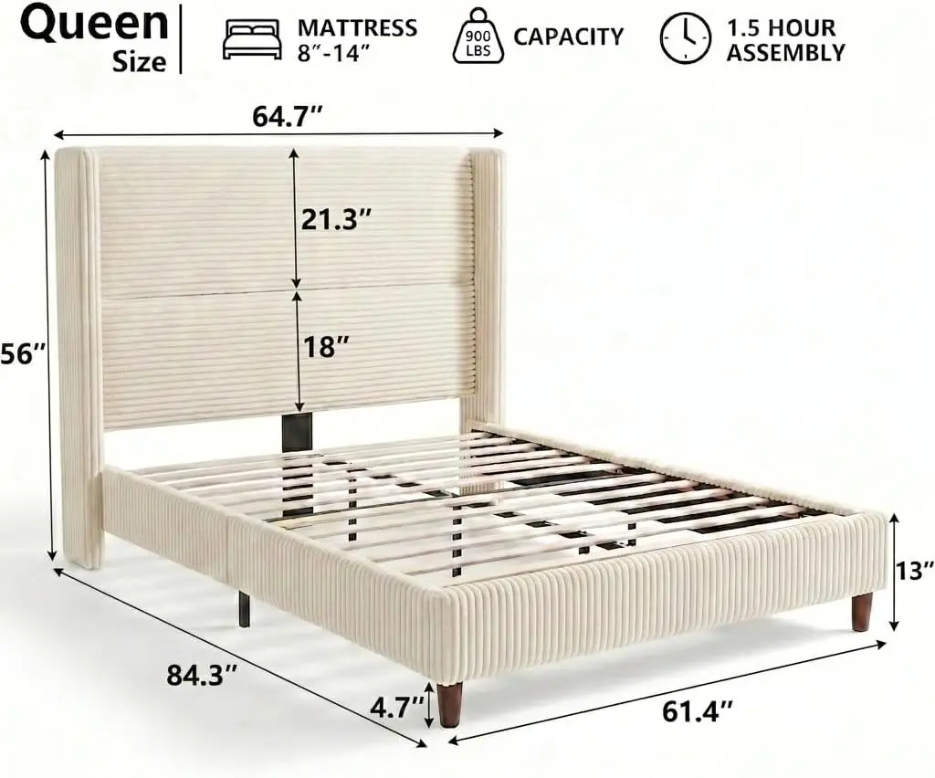 Queen Bed Frame with Tall Headboard, 56