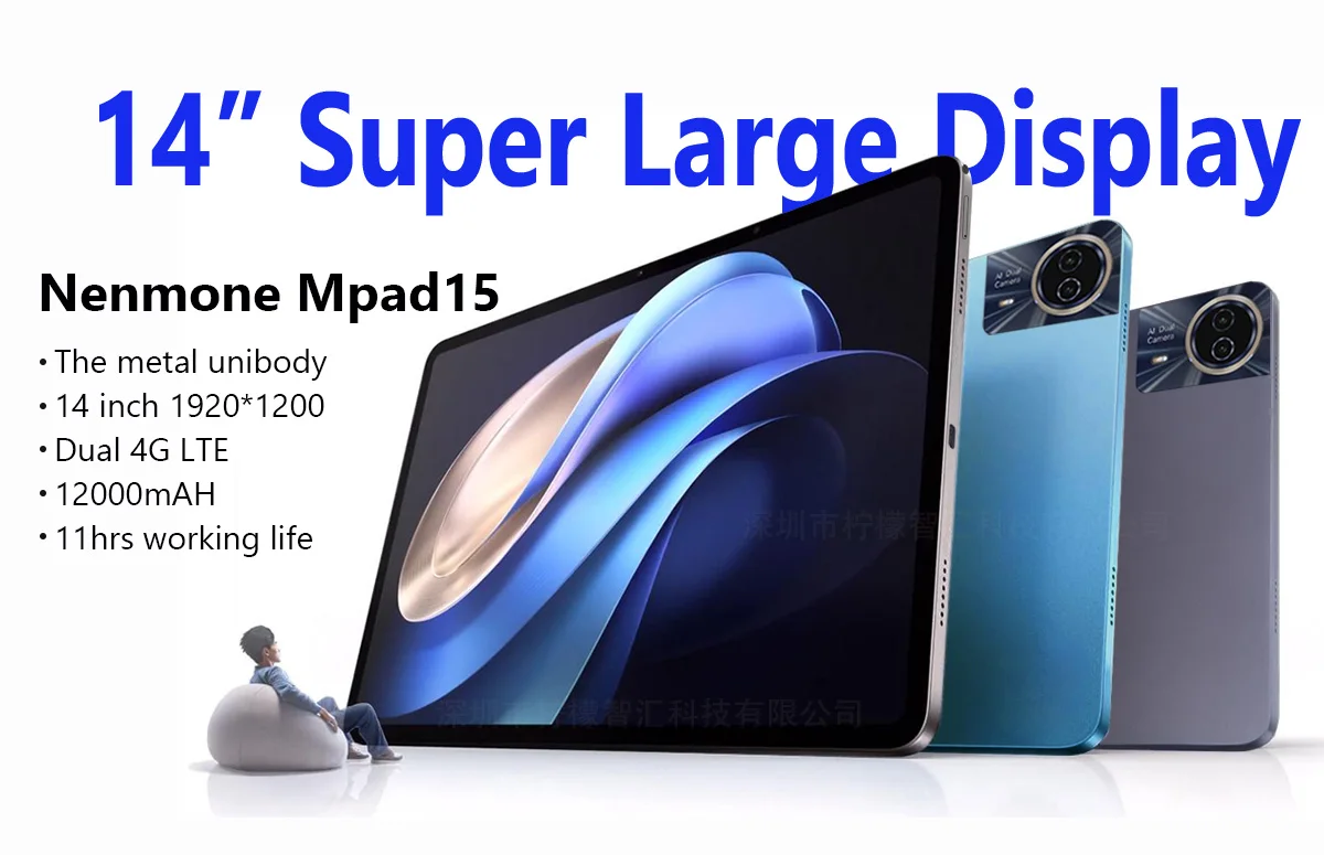2026 Mpad15 Android 15 Tablet 14 inch Unisoc T616 Tablet PC 16GB 512GB 12000mAh Phone Call BT5.0 5G WiFi Google Play Laptop Pads