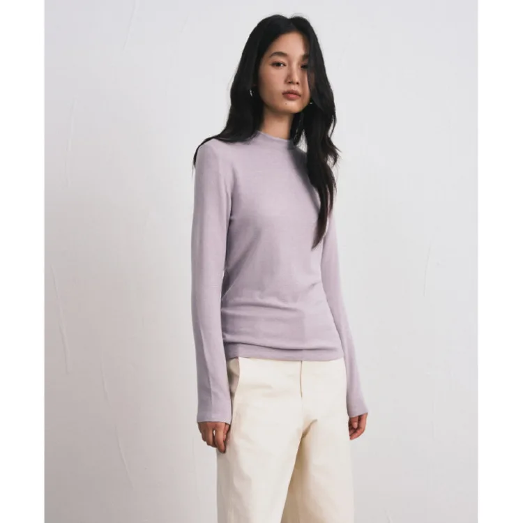 

Lyocell Wool Half High Collar Base Shirt Women Autumn Winter Warm Soft Thick Long Sleeve T-shirt Tops