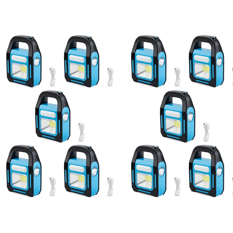 

10X 3 In 1 Solar USB Rechargeable COB LED Camping Lantern, Waterproof Emergency Flashlight LED Light