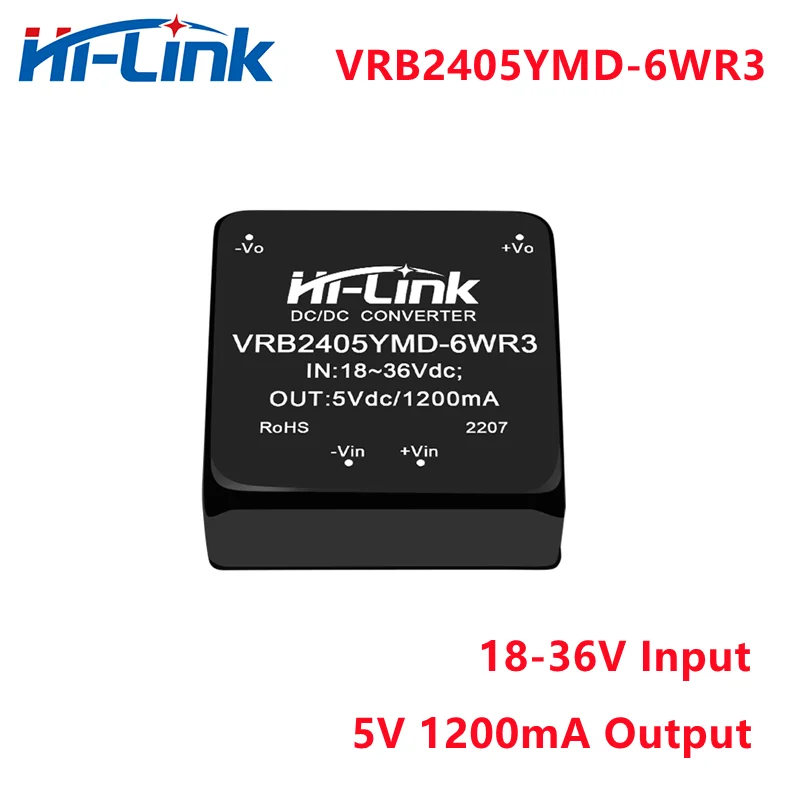 Hi-Link 6W 24V to 5V 1.2A DCDC Isolated Converter PCB VRB2405YMD-6WR3 Household Step Down Switching Power Supply Module