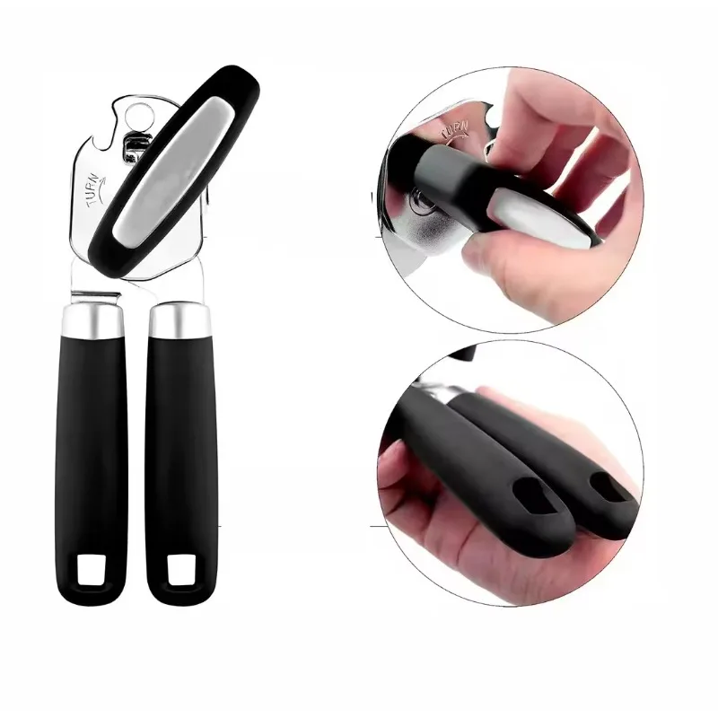 Heavy Duty Stainless Steel Manual Can Opener with Ergonomic Handle for Kitchen Safety Smooth Edge Cut and Built-in Bottle Opener
