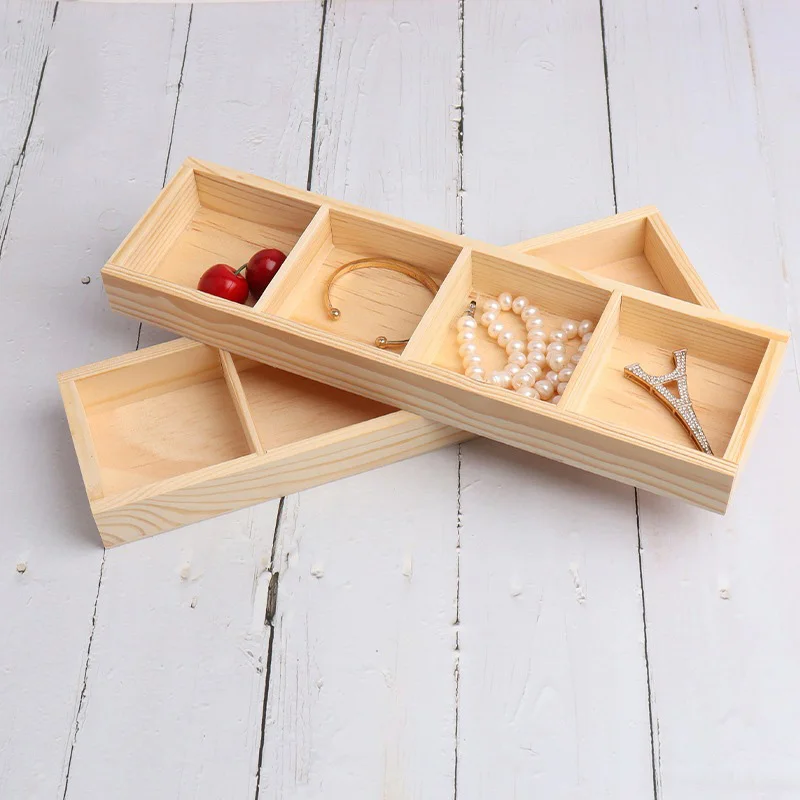 

Wooden Storage Box Trays Vintage Jewelry Desktop Storage Tray Ring Necklace Display Holder 4/8 Girds Watch Bracelet Plate