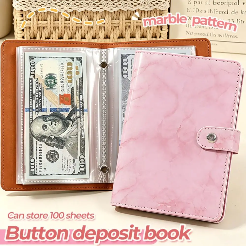 PU Cash Deposit Book Marble Patterns Snap Button Design A6 Savings Binder 100 Pockets Budget Planner Budget Planning