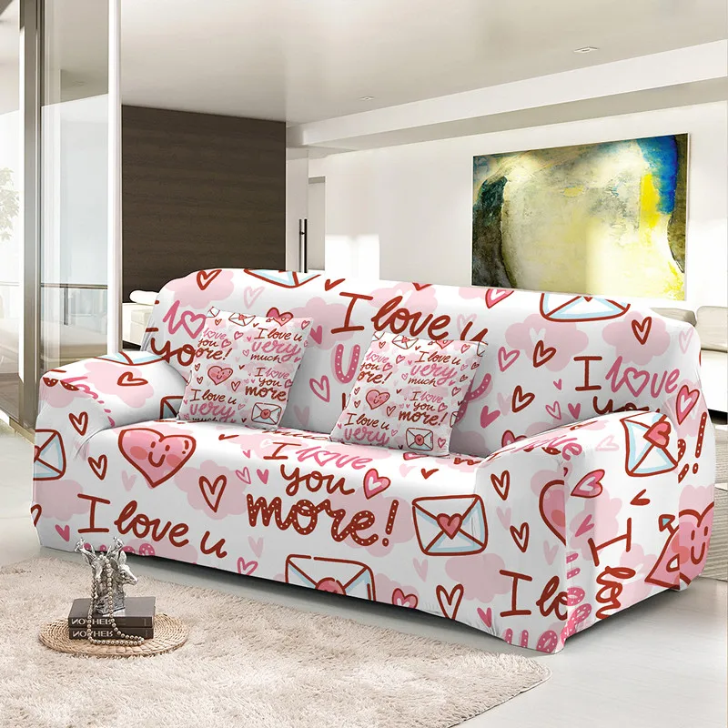 Cartoon Number Alphabet Sofa Cover Stretch Corner Slipcover 1/2/3/4 Seaters For Living Room Decor Elastic Couch Covers