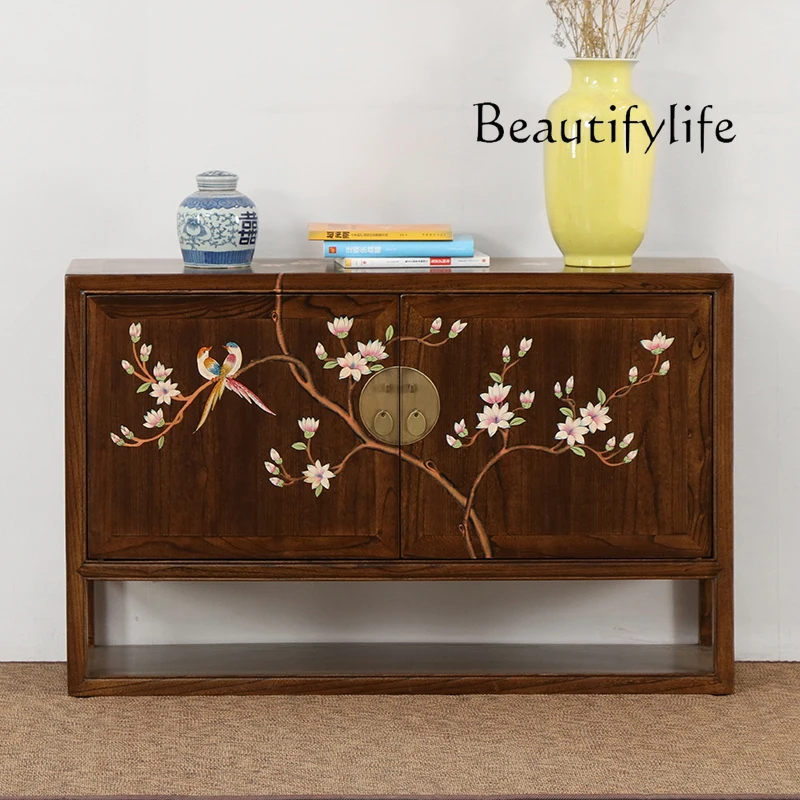 

Chinese Painted Hallway Solid Wood Locker Antique Foyer Tea Cabinet Living Room TV Floor Cabinet