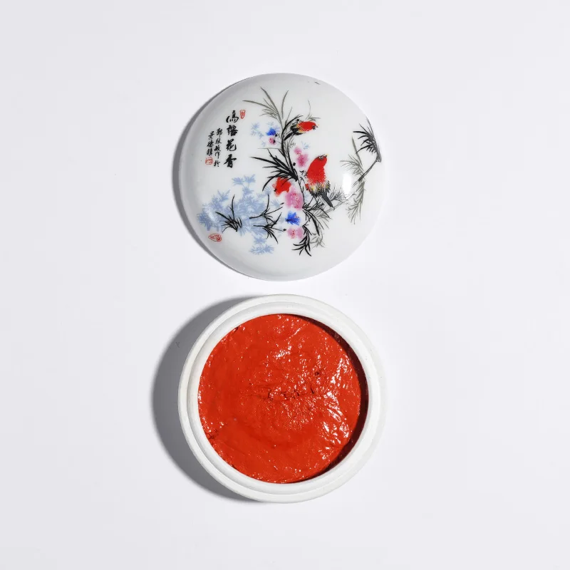 หมึกพิมพ์สีแดงเข้มแบบกลม 30 กรัม หมึกซินนาเบอร์สำหรับประทับตราชื่อ ลายเซ็น ภาพวาด งานพู่กัน  อุปกรณ์การเขียนสำหรับโรงเรียนและสำนักงาน