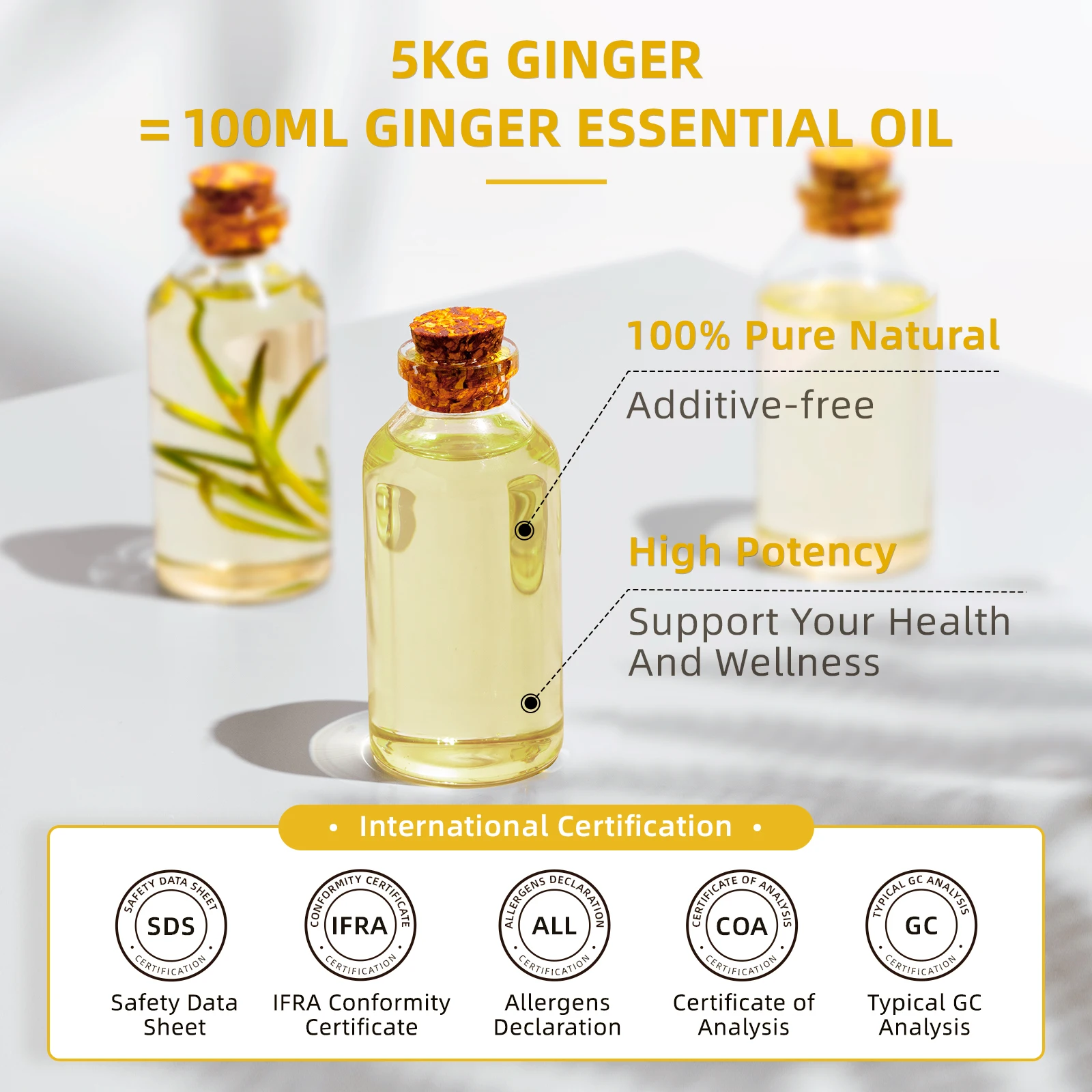 HIQILI 100ML Ginger Essential Oils for Diffuser Humidifier Massage Aromatherapy Aroma Oil for Candle/Soap Making & Hair Care