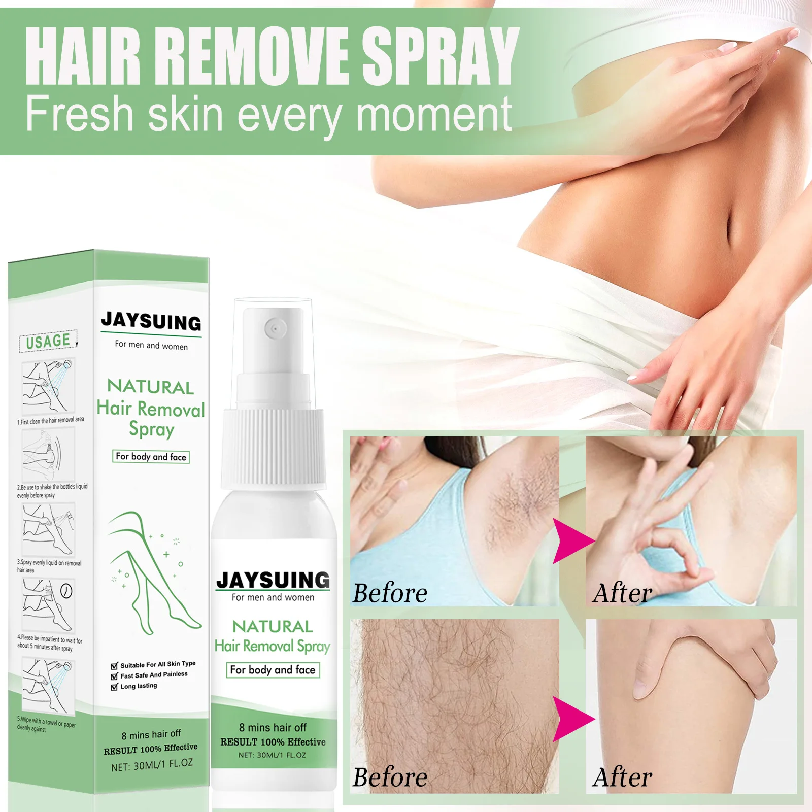 

Hair Removal Spray for Men and Women Painless Hair Removal Remove Armpit Leg Arm Permanent Depilatory Repair Body Care