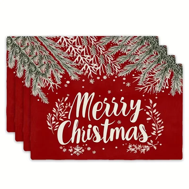 Christmas Tree Placemat Anti-fouling Table Mat Buffalo Plaid Xmas Snowflake Dining Table Pad for Holiday Home Party Decor