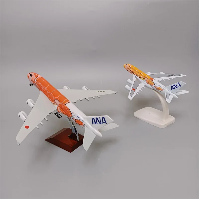 16cm/20cm Alloy Metal Japan ANA Airbus A380 Cartoon Sea Turtle Airlines Diecast Airplane Model Plane Aircraft with Wheels Orange