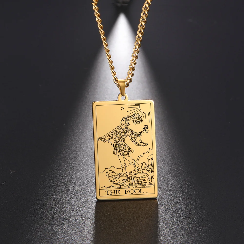 2024 New fashion square brand Tarot brand large Arcana pendant necklace temperament with stainless steel collarbone chain jewelr