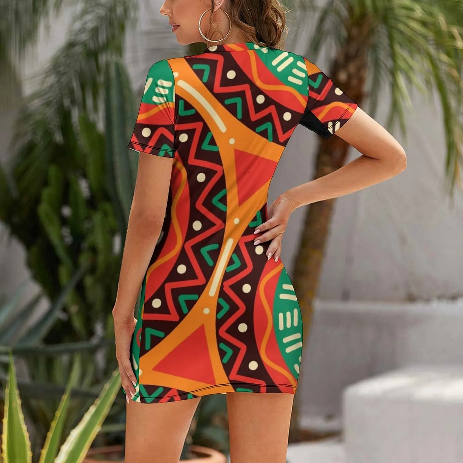 African Kente Graphic Short Sleeved Dress elegant chic wedding evening dresses chic and elegant woman dress Dress vintage