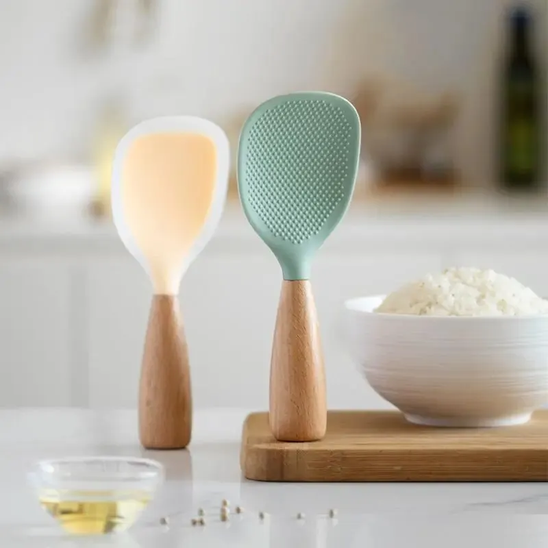 Silicone Spatula Non-stick Pan Special Household High Temperature Resistant Stir-fry Spatula Extended Wooden Handle Spatula