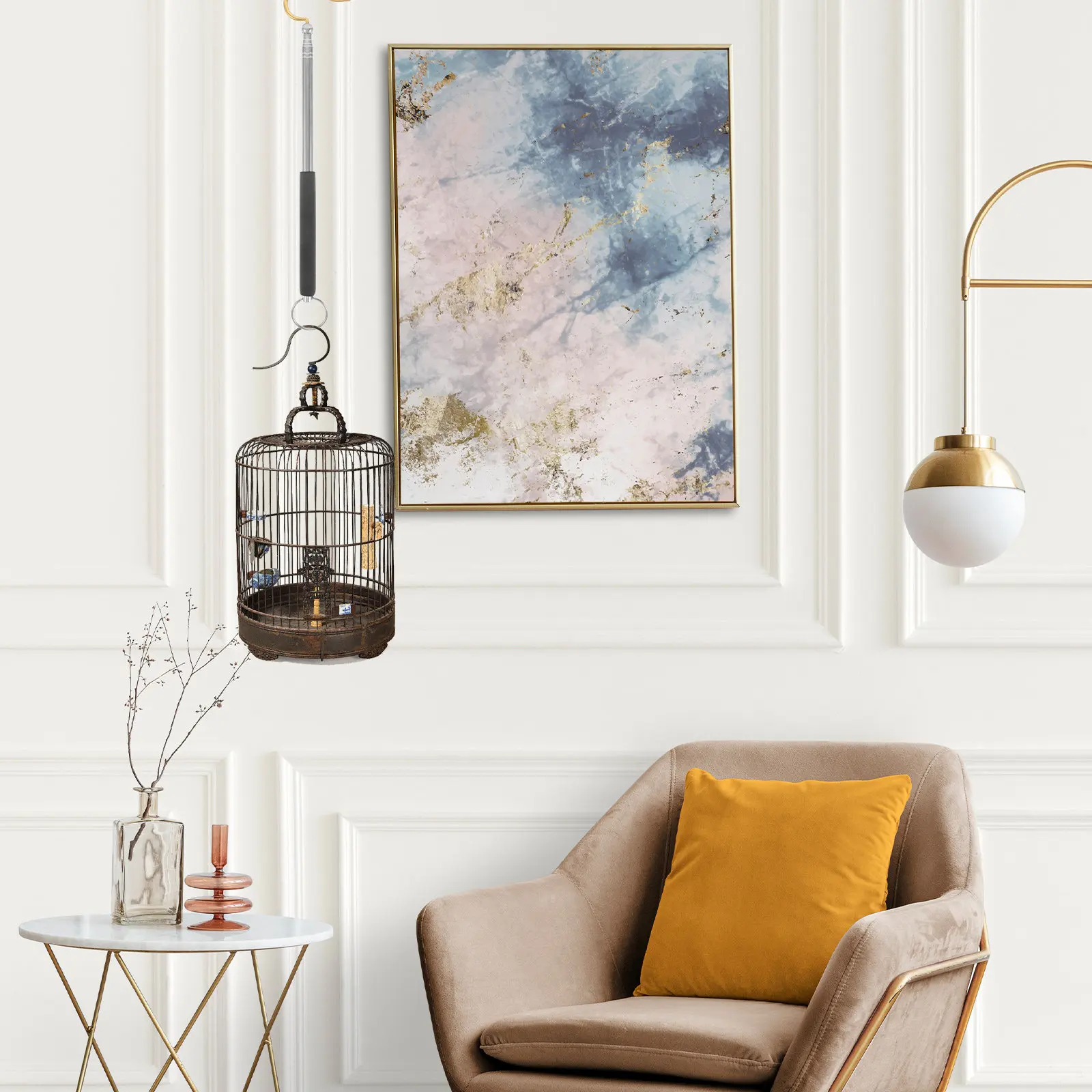 Stainless Steel Birdcage Suspension Pole Telescoping Design 36 to 72 Inch Adjustable Length Ceiling Mounted Hanging System