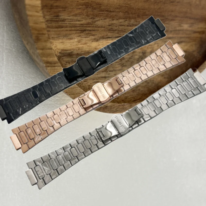 GMOGAR حزام ساعة سوداء 25 مللي متر * 13 مللي متر حزام (استيك) ساعة ل باتك Phlpe نوتيلوس 5711 5712/1A010 محدب الصلب حزام الساعات حزام ناقل من الفولاذ لا شعار