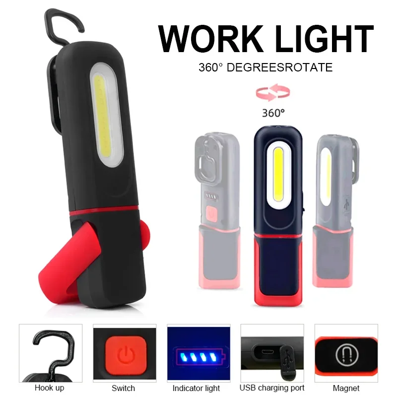 USB Rechargeable COB LED Work Light USB Rechargeable Camping Tent Lantern with Hook 3modes Flashlight Outdoor Waterproof Torch