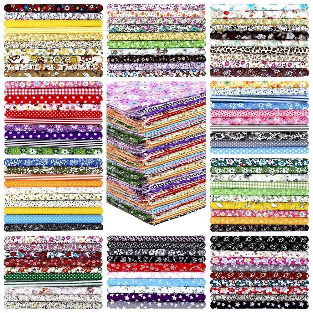 

100 Pcs 8 x 8 Inches Cotton Fabric Squares Pre Cut Quilting Fabric Bundle Floral Fat Patchwork Fabrics Material Sewing Patch