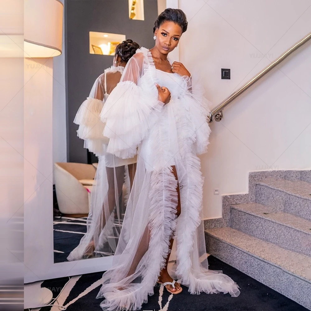 Vestido de novia largo de tul para mujer, ropa de dormir para fiesta de graduación, sesión de fotos blanco para maxivestido, lencería Boudoir hinchada