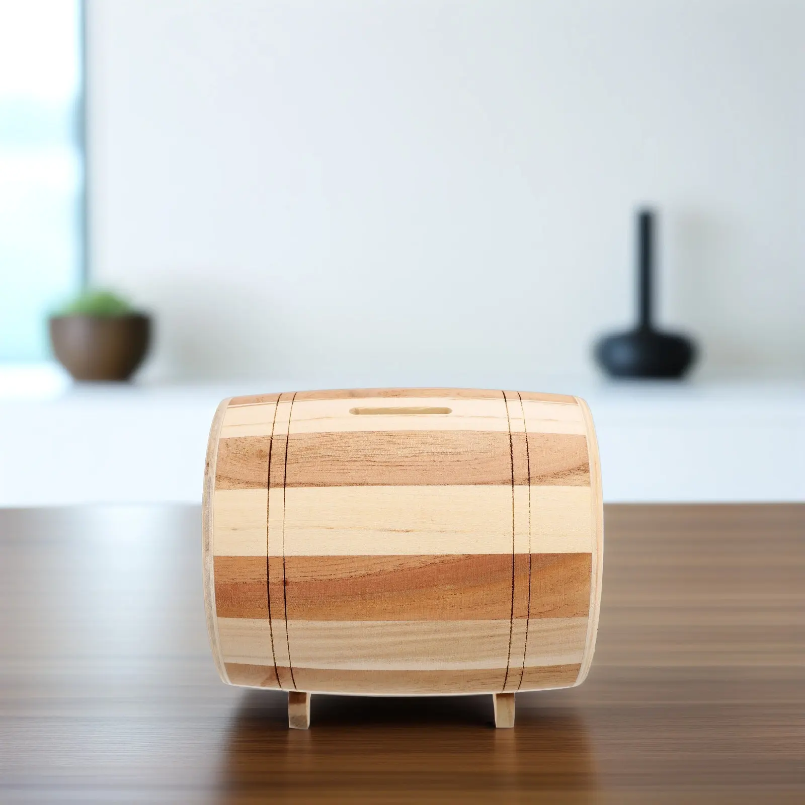 

Wooden Wine Barrel Piggy Bank Creative Coin Storage Money Box Home Desktop Decor Cute Saving Pot for and Adults