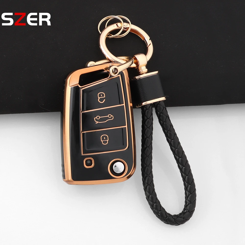 TPU Car Folding Key Case Cover Fob Keychain For VW Volkswagen Golf 7 MK7 Tiguan MK2 SEAT Ateca Leon FR 2 Ibiza Skoda Octavia A7