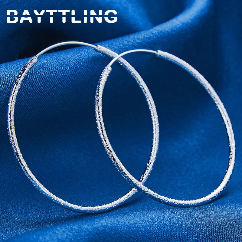 

925 Sterling Silver 50/60MM Frosted Round Hoop Earrings For Women Beauty Wedding Gifts Party Fashion Circles Jewelry Accessories