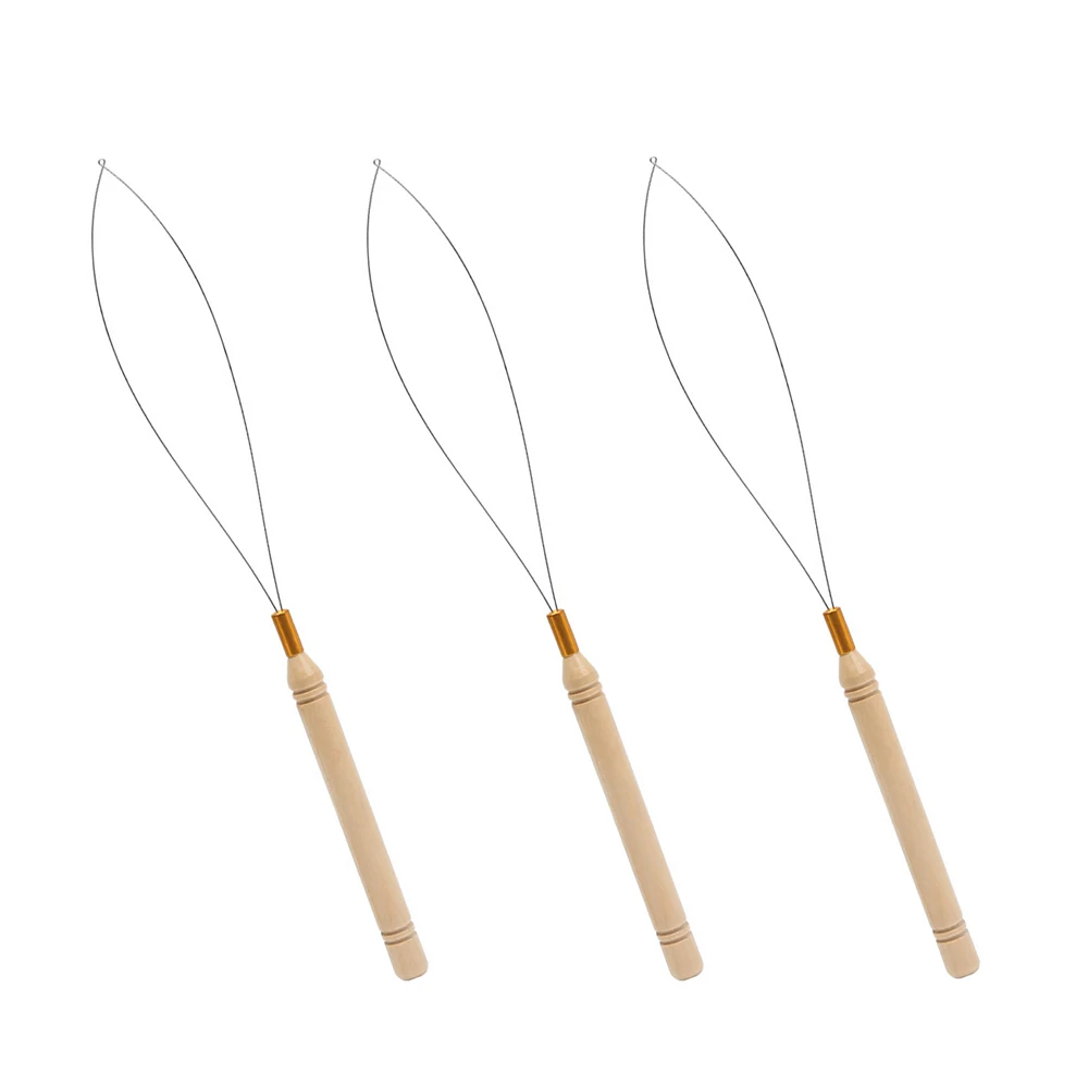 Wooden Hair Extension Loop Needle Kit for Diverse Hair Types with Black Loop Threader And Bead Device