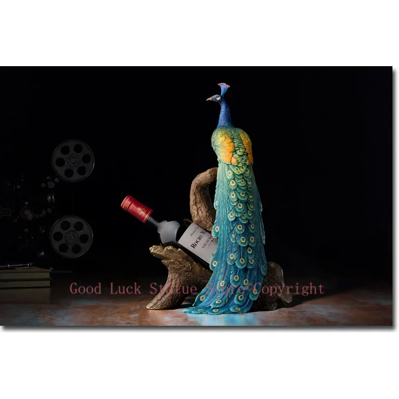 TOP GOOD # home office best Decoration 3D bird peafowl Peacock red Wine rack brass statue