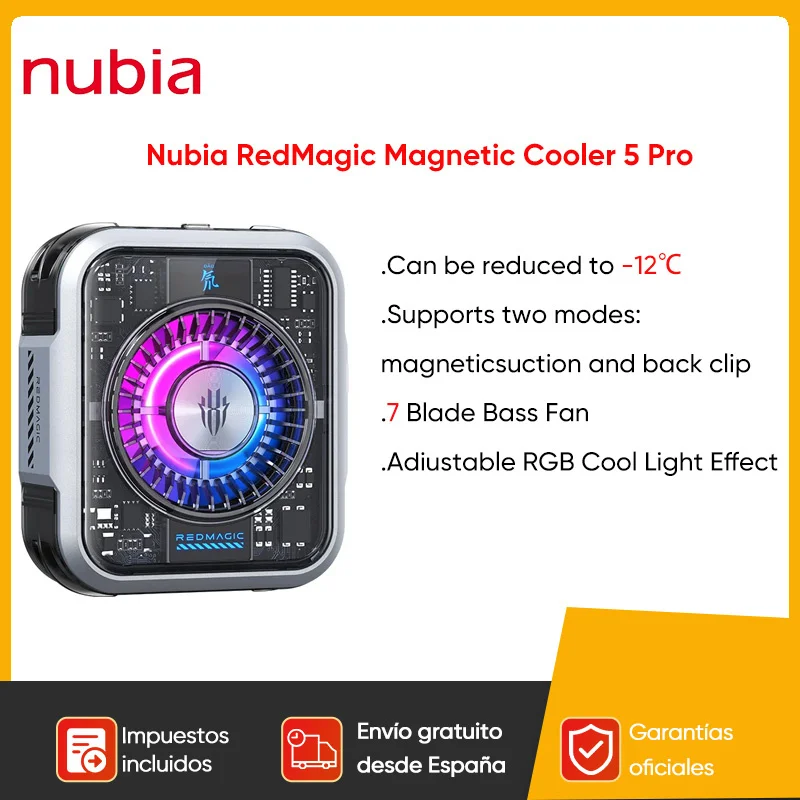 Nubia RedMagic Cooler 5 Pro Magnetic FunCooler RGB LED Semiconductor Heat Dissipation VC Liquid Cooling For RedMagic 9Pro Phone