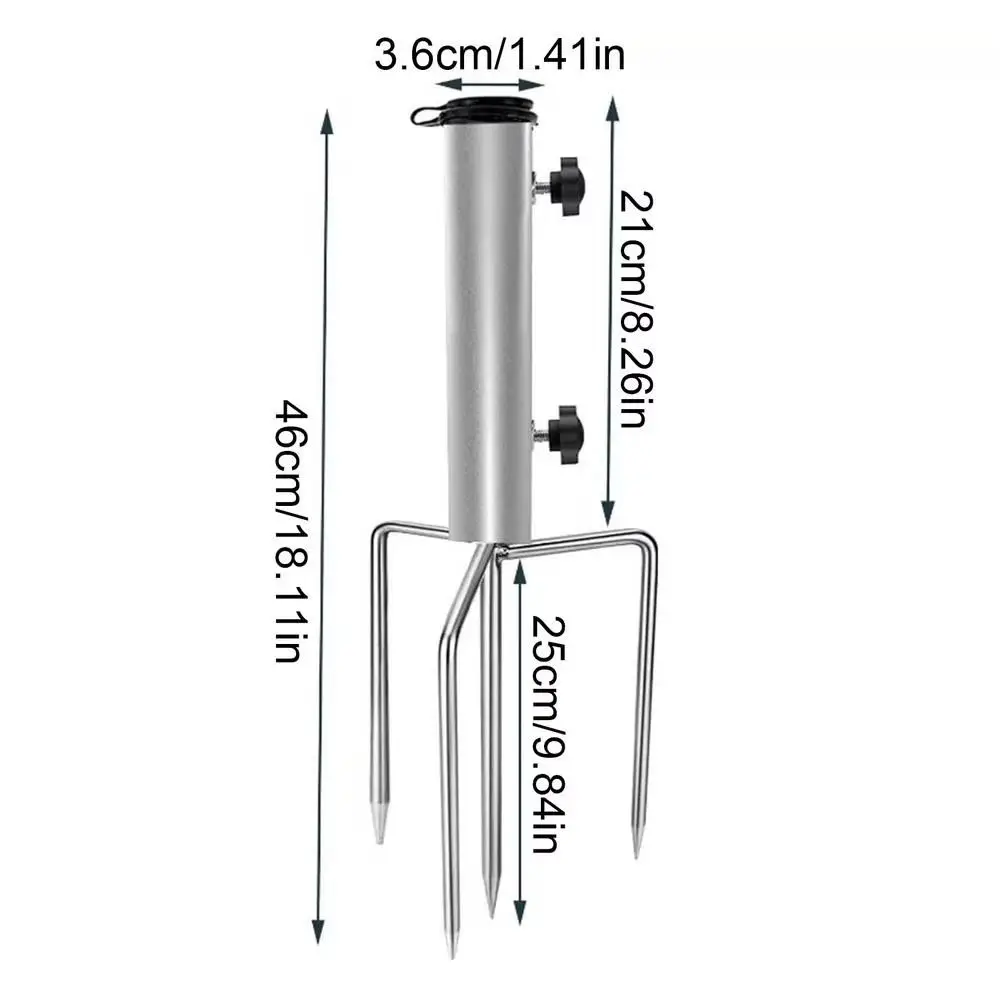 

4 Nails Camping Umbrella Base with Hanging Hook Detachable Beach Parasol Rod Stand with Cover Cap Embedded