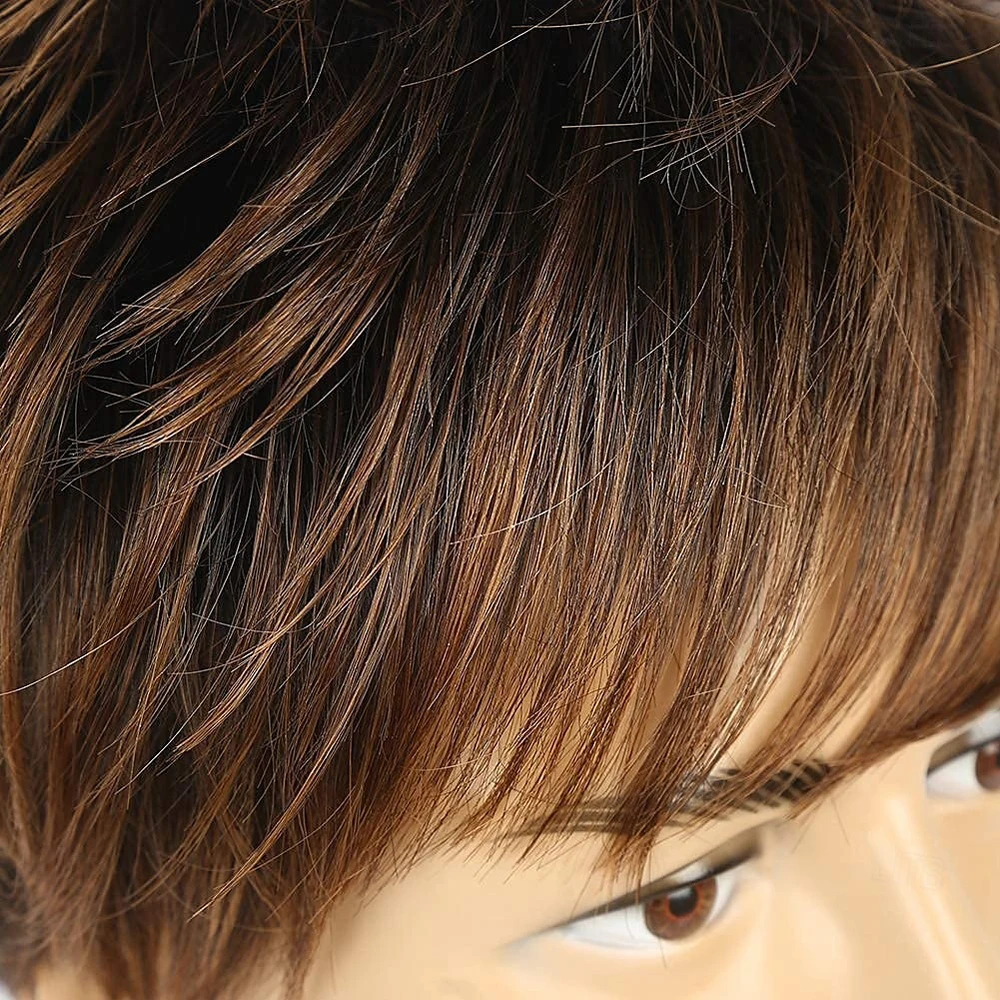 HAIRJOY Men Short Wig Brown Layered Natural Synthetic Costume Cosplay Hair Wig