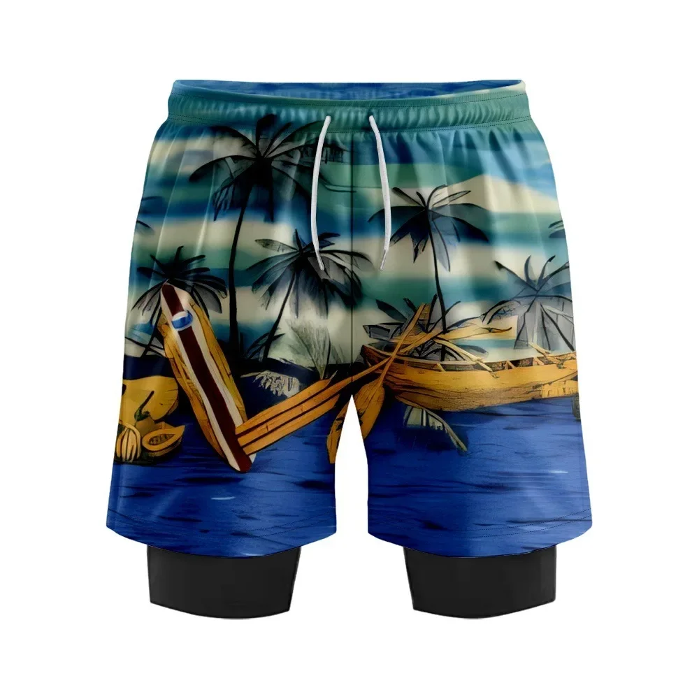 

Men Board Tights Shorts Quick Dry Palm Tree Pattern Printed Party Trunks Summer Gym To Beach Lightweight Surf Vacation Swimwear