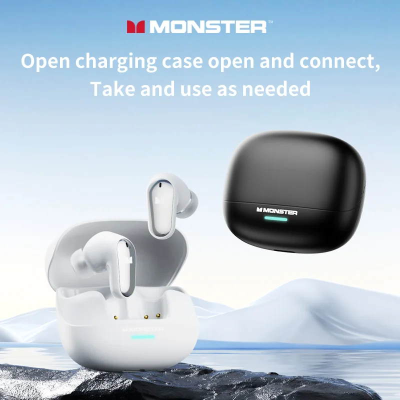 Monster MQT52 TWS بلوتوث 5.4 سماعات الألعاب الحد من الضوضاء سماعات تشغيل سماعات أذن رياضية الكمون المنخفض HD دعوة سماعة