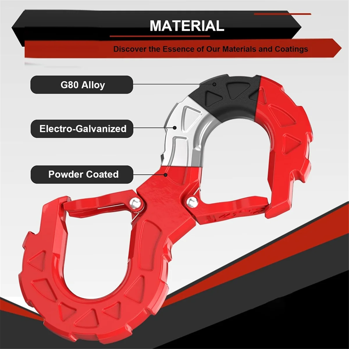 3/8 Tow Hook, Winch Hook for Off-Road Recovery, Towing Shackle 33000 Lbs, Integrated Winch Quick Shackle