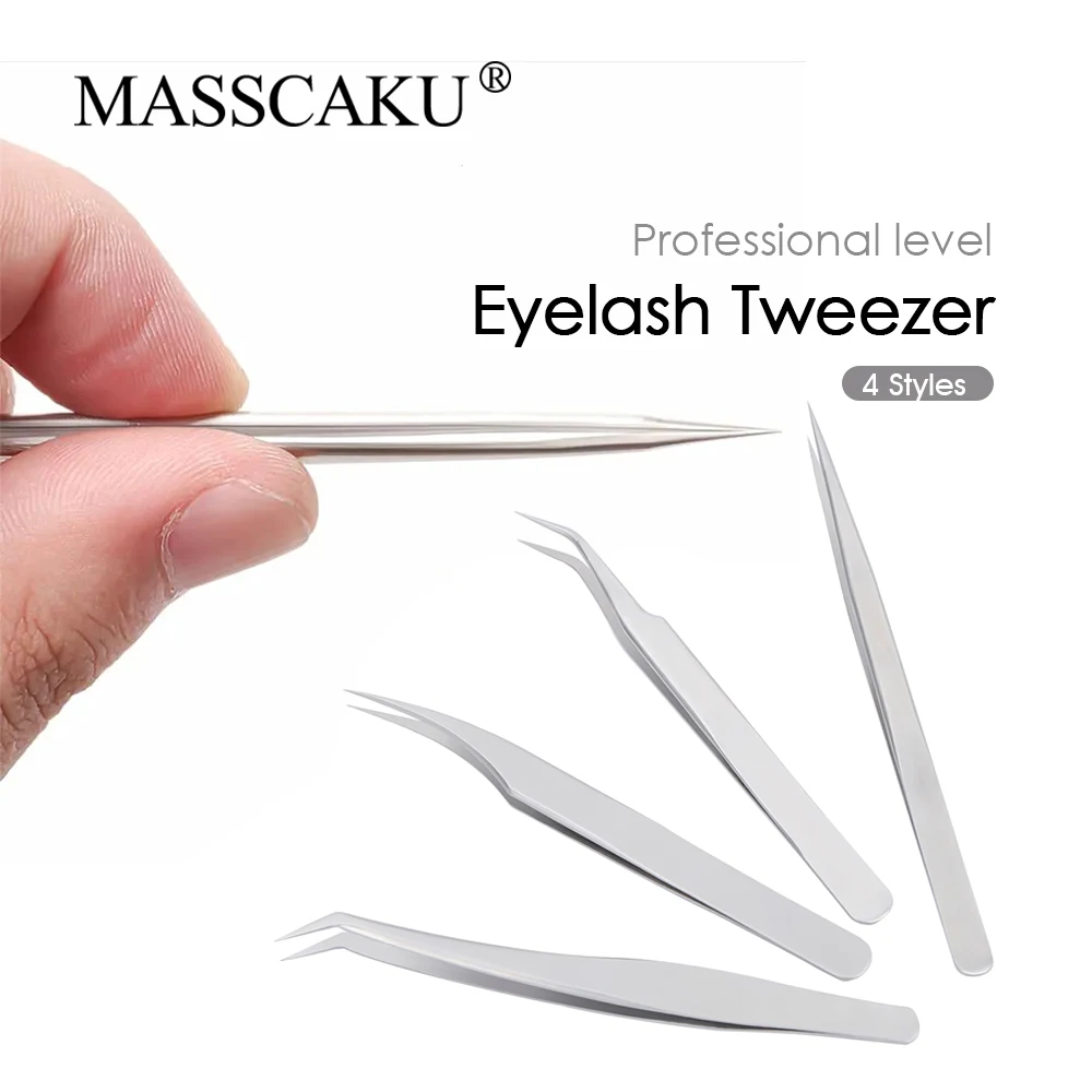 

MASSCAKU 1pcs set for eyelash extension professional tweezers Makeup Tools Volume Accurate Pincet Stainless Steel Tweezers