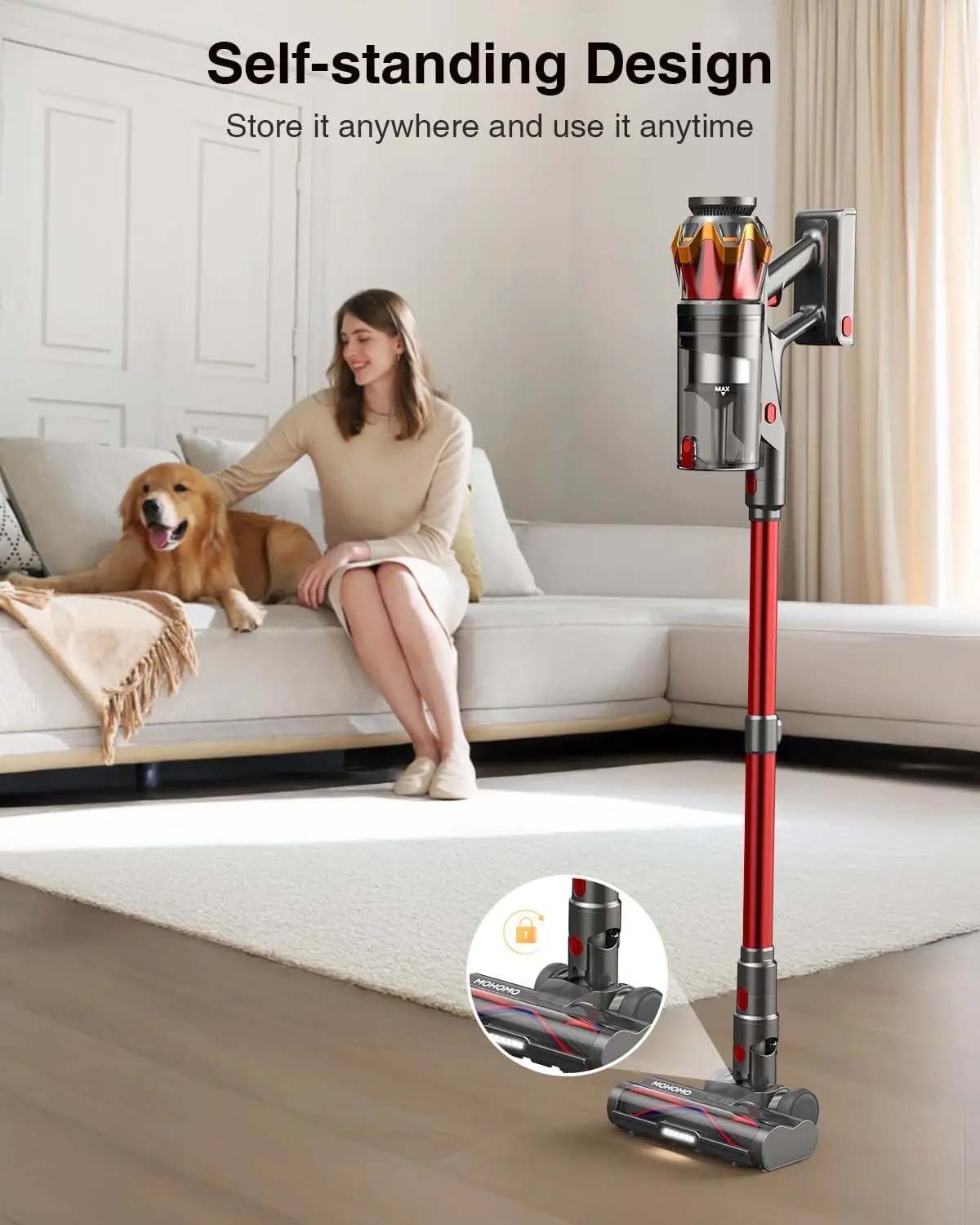 55KPa 70Mins Cordless Vacuum, Anti-Tangle Brush & OLED Touch Screen for Hardwood Floors, Carpet, Pet Hair view 4