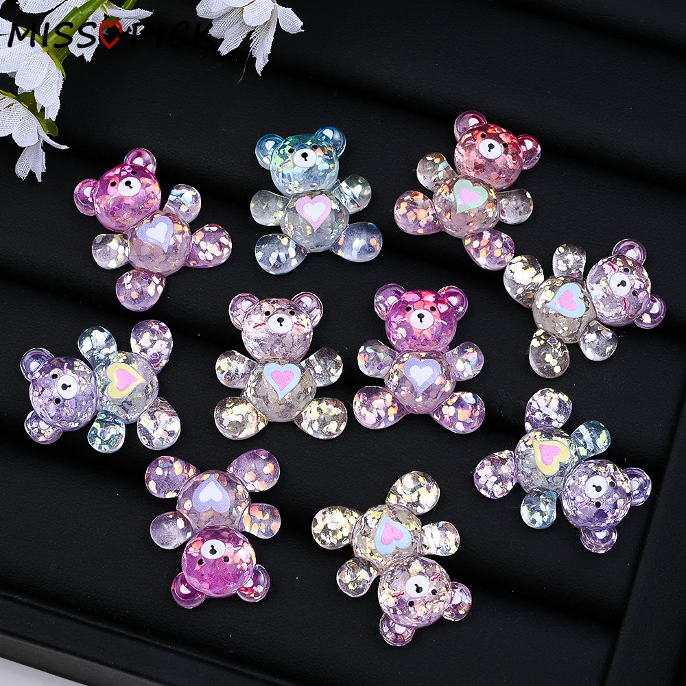 10 Uds. De cuentas sueltas de animales de resina pequeñas con forma de oso brillante de 26x23mm para hacer joyería Diy, collares, pulseras, llaveros, accesorios para el cabello