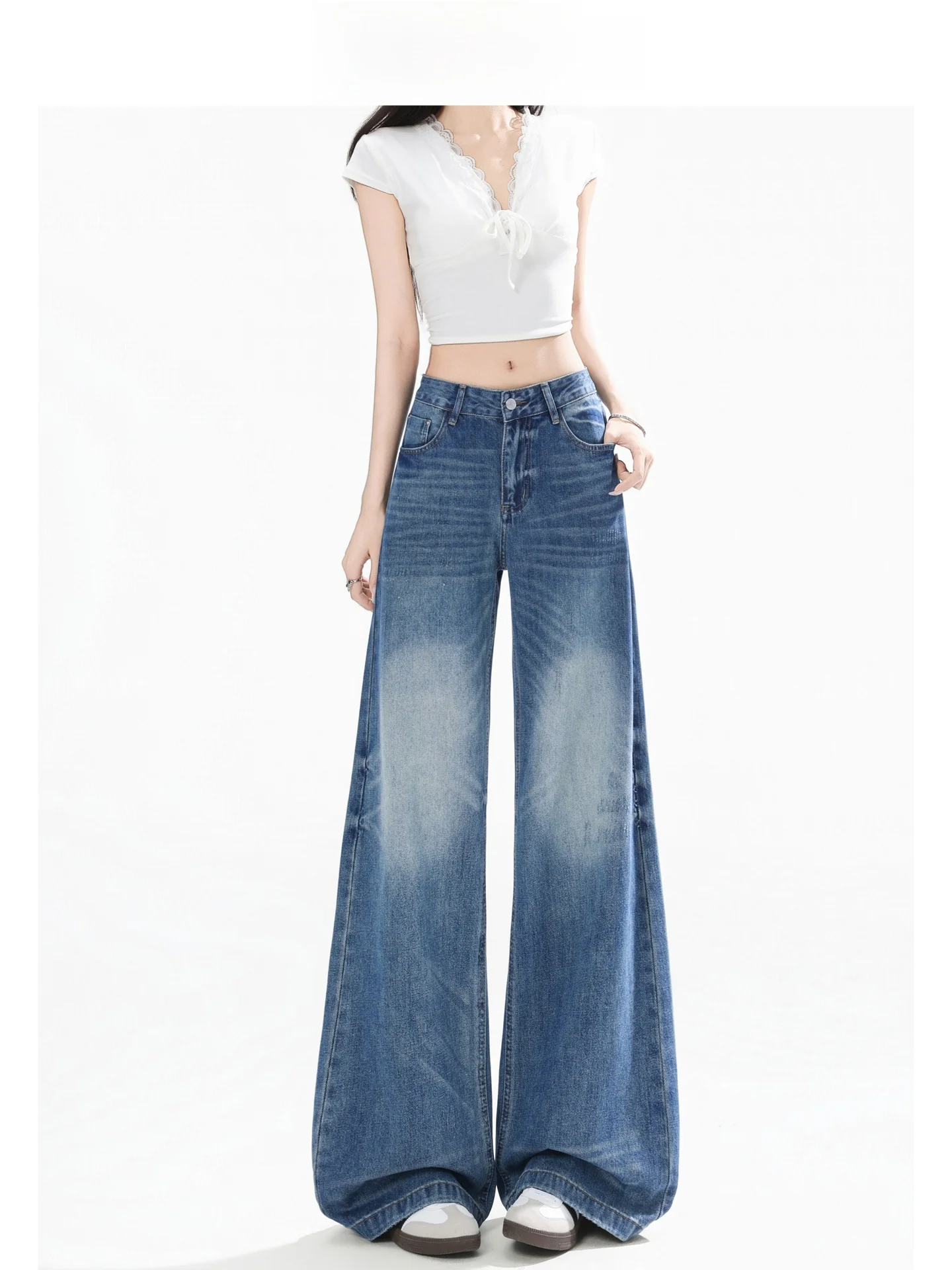 Vaqueros azules de cintura alta y pierna ancha para mujer, pantalones rectos y holgados con forma de pera, estilo americano Forever 21, moda urbana