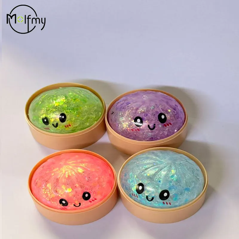 5.5cm Hot Glitter Dumpling Squishy with Box Dumplings Sensory Squeeze Toy for Stress Relief Fans Birthday Day Gifts
