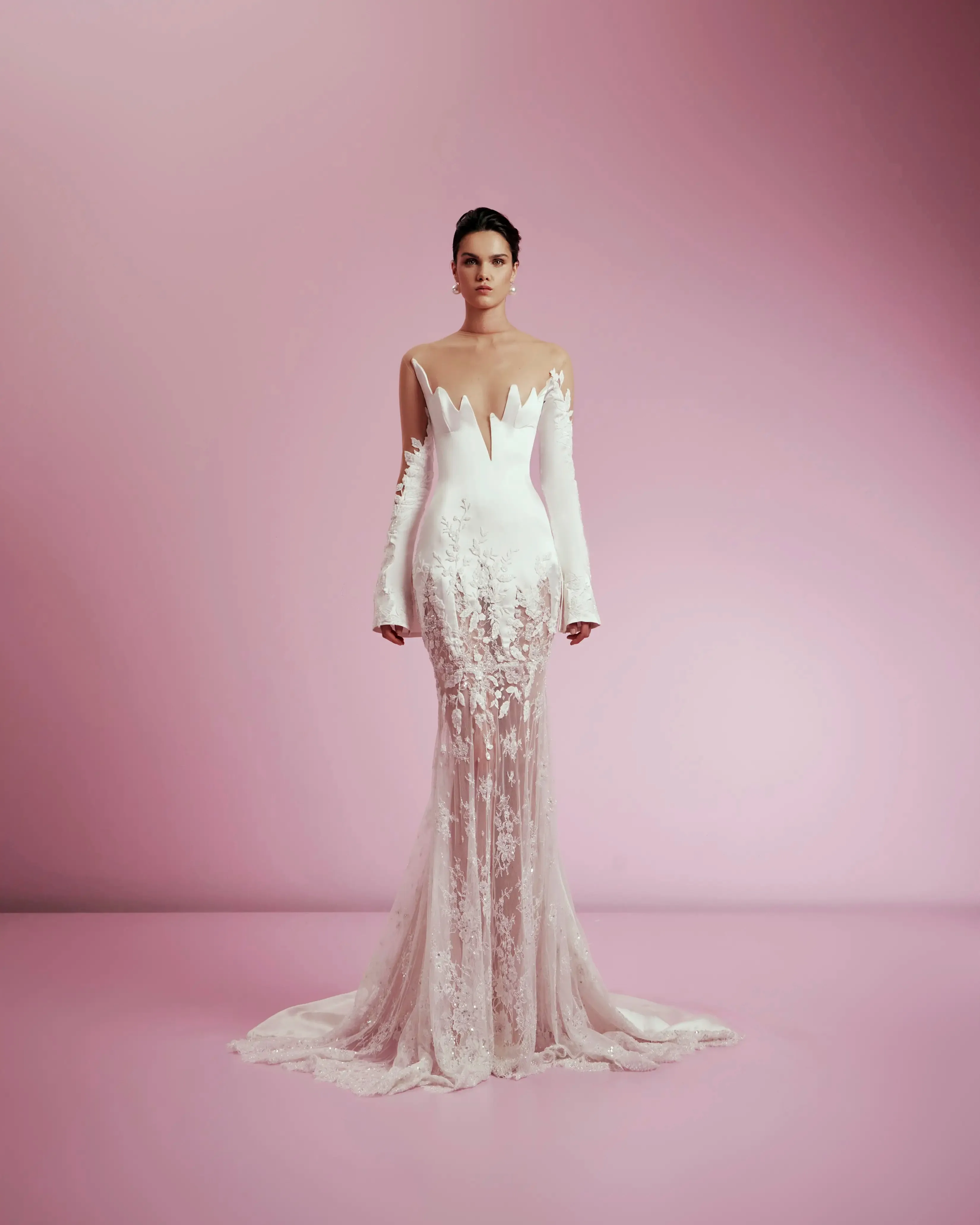 Noble Mermaid Bride Wedding Dresses Mermaid Irregular Collar Appliques Full Sleeve Brush Train Elegant Bridal Gowns Customized