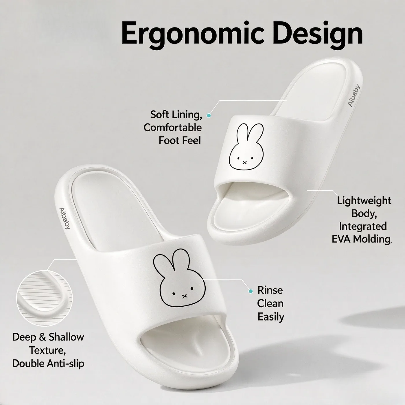 Miffy Bunny AG+ Antibacterial Slippers Cute Cartoon Rabbit EVA Slides Soft Elastic Non-slip Thick Sole Indoor Shower Bathroom