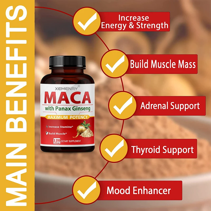 كبسولات ماكا - قوة تكبير العضلات والمناعة، التحمل، مضادات الأكسدة القوية، تخفف التعب #5