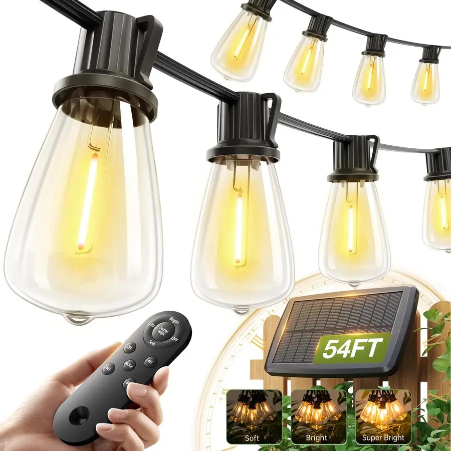 

Солнечные гирлянды 54486 FT, водонепроницаемые, для патио, на солнечной энергии, с пультом ДУ и USB-портом, 151 светодиод, ударопрочные лампочки, 3 режима освещения, M