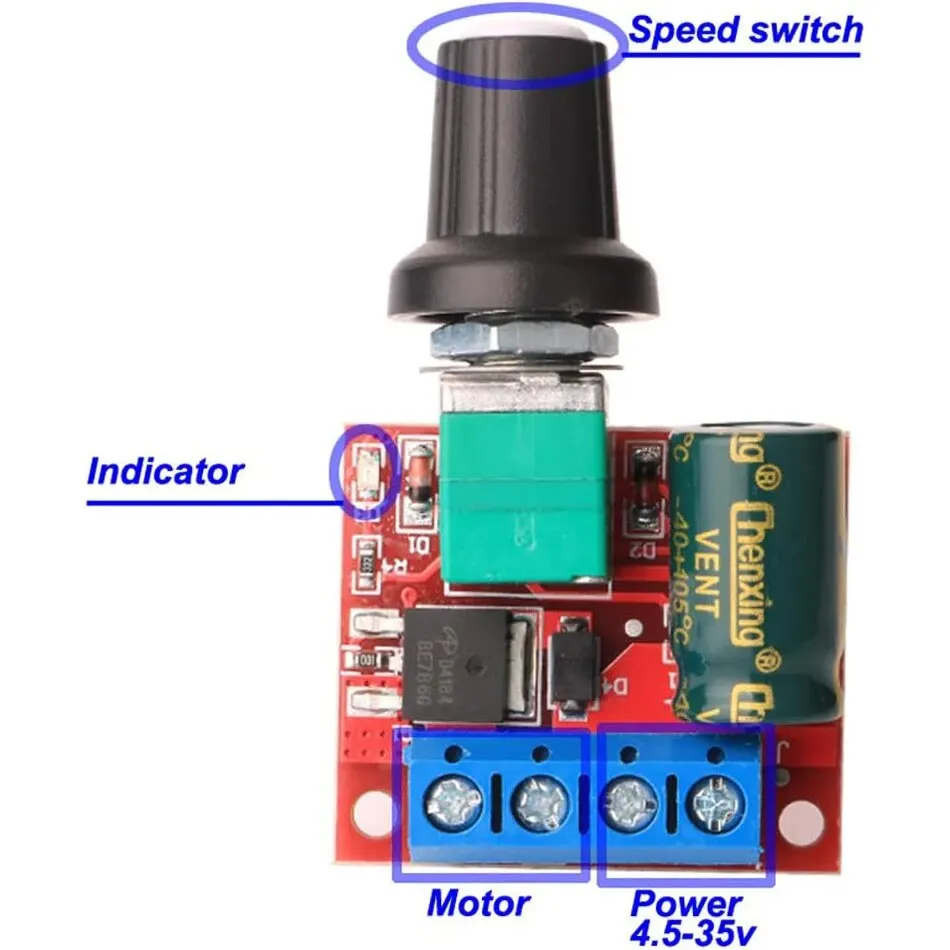 3szt Mini regulator prędkości PWM silnika DC, moduł przełącznika z regulacją prędkości DC 5V-35V 5A, regulator napięcia zmiennego 6V 12V 24V