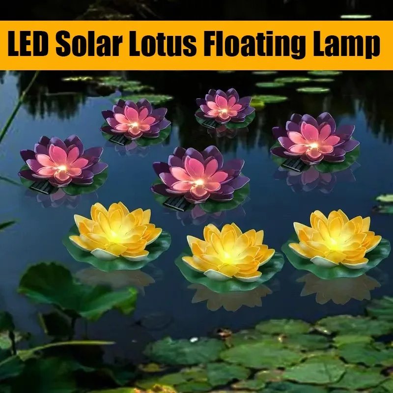 LED Solar Lamp Simulation Lotus Outdoor Waterproof Pond Floating Decoration Light Yard Pond Garden Colorful LED Wishing Lantern