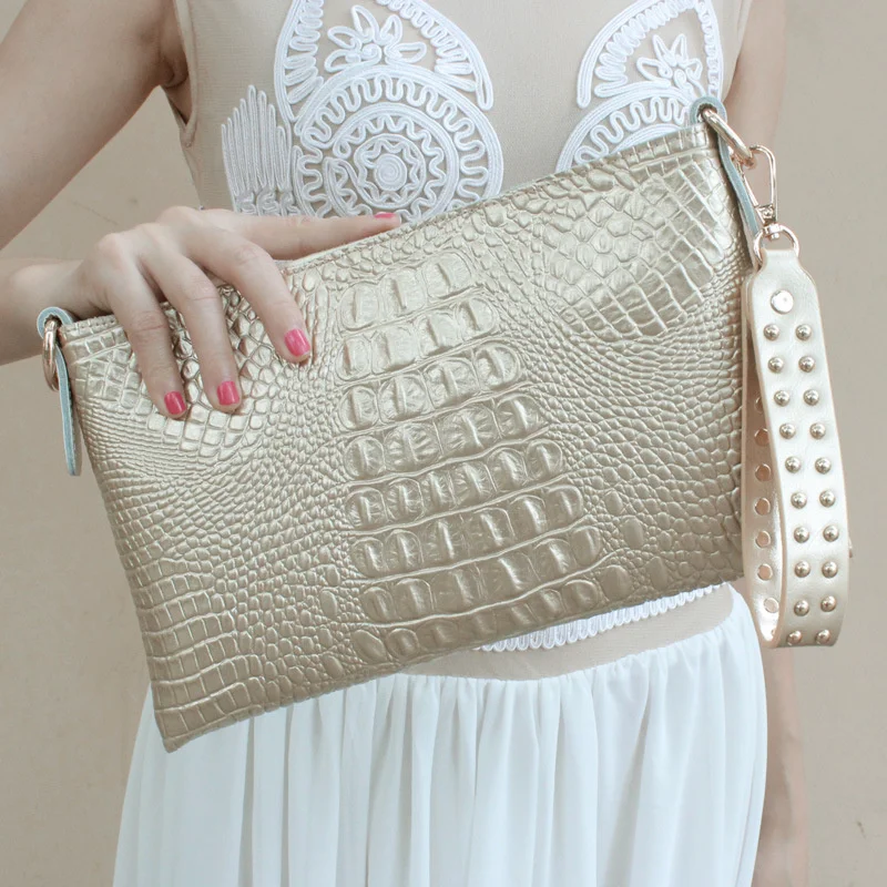 

Crocodile Pattern Women Genuine Leather Clutch Bag Alligator Ladies Shoulder or Crossbody Bags Luxury Cowhide Handbag