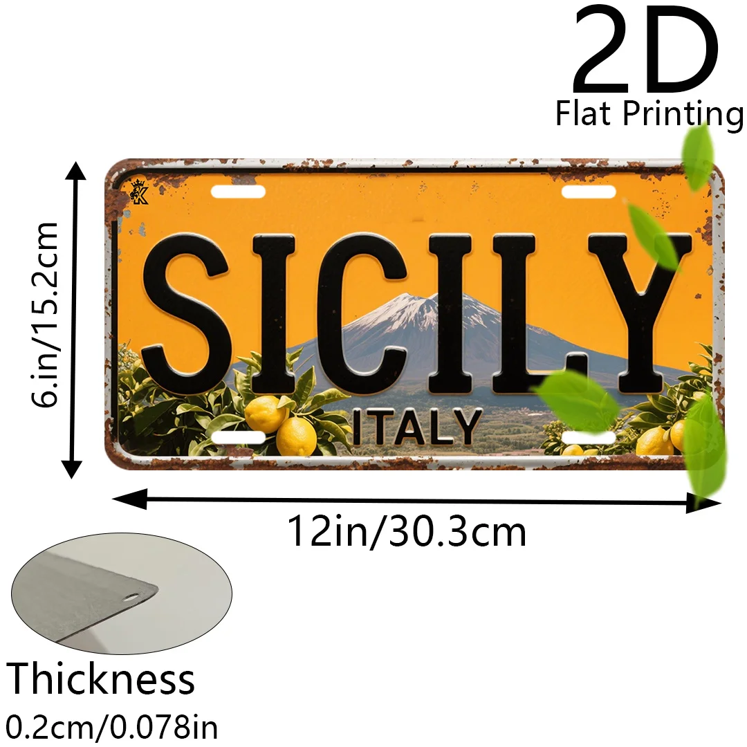 2D Flat, 2D Flat Printing, 1pc Pack, Vintage Sign, Decorative Plaque & Ornament (6 Inches X 12 Inches), Sicilian Theme, Vintage