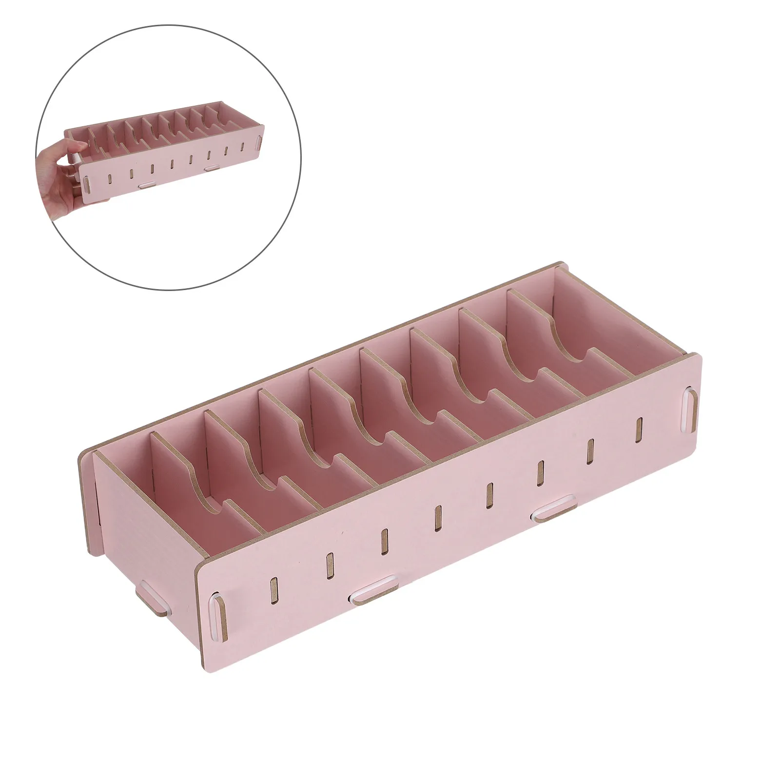 

Розовый деревянный настольный органайзер для визиток с разборными разделителями для хранения визиток, карточек, документов и файлов для офиса