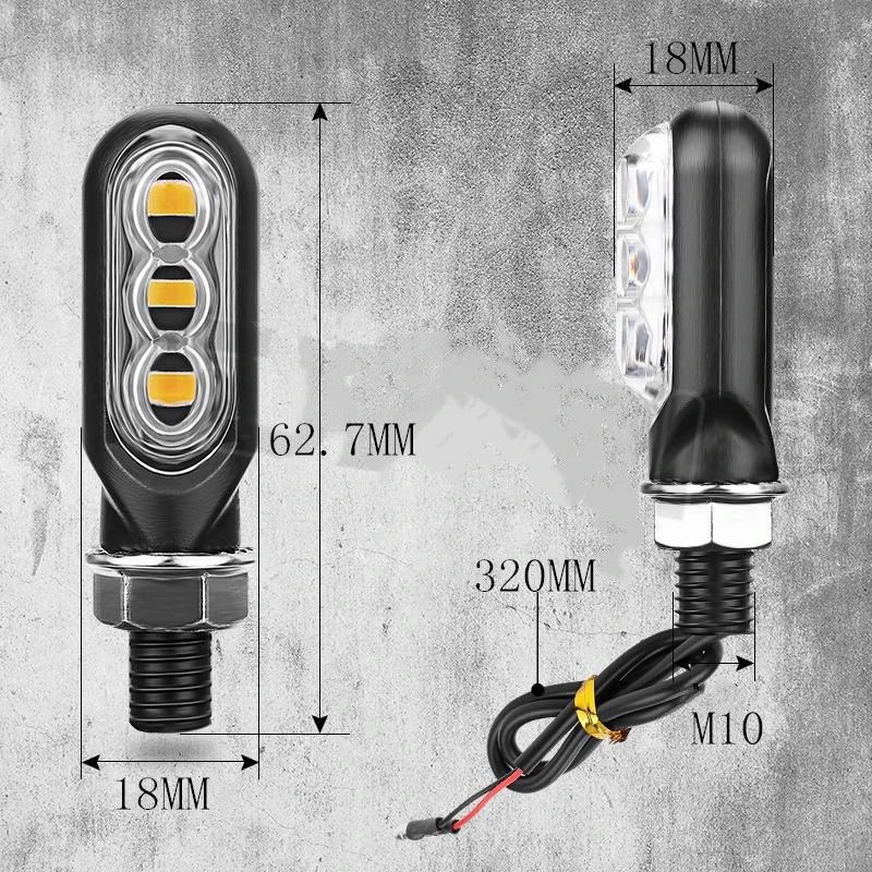 Mini Motorcycle LED Turn Signal Lights Dynamic Flowing Water Signal Lamp 12V 10mm Break Lamp 3LED Turn Light For Cafe Race